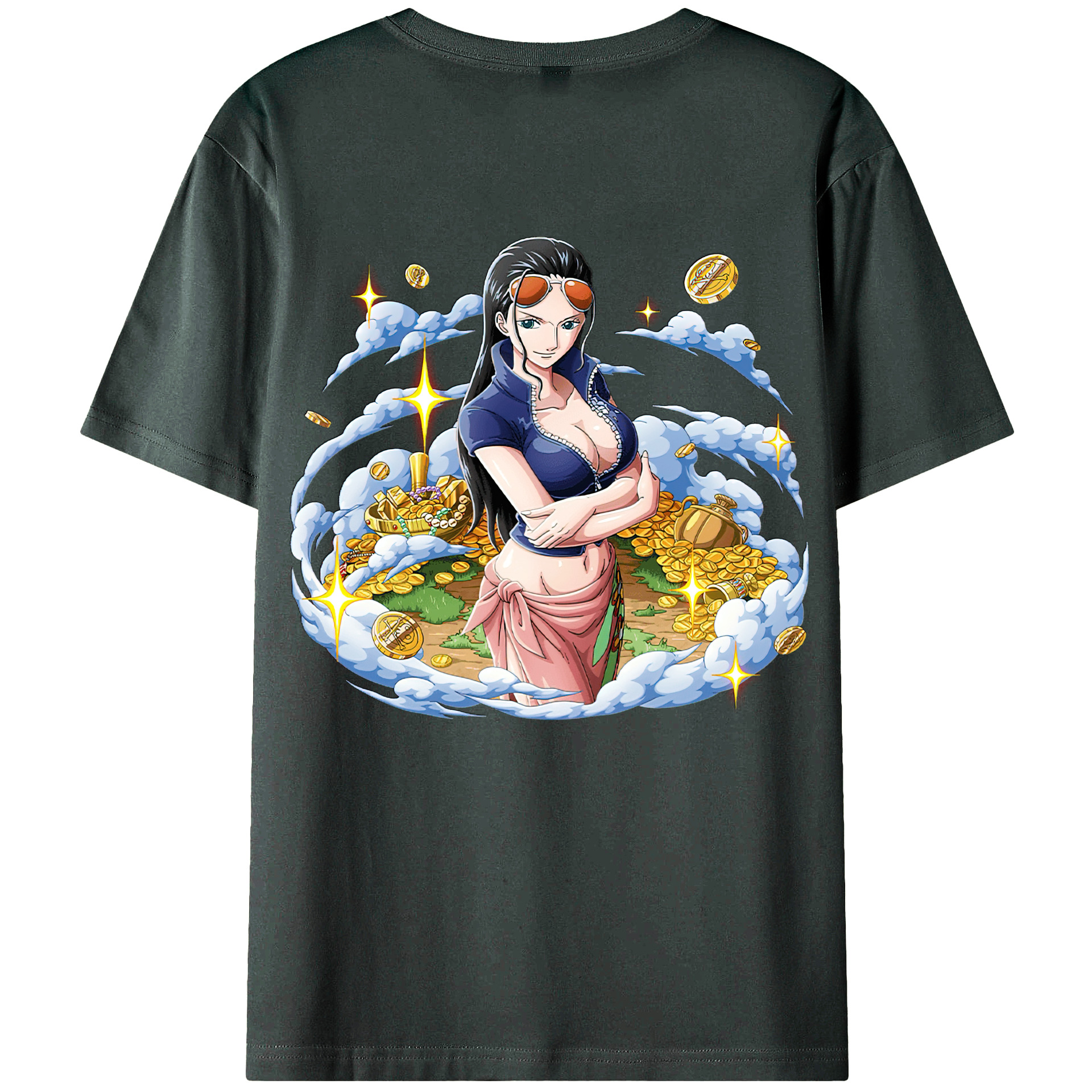 ワンピース ニコ・ロビン ONE PIECE Nico Robin 綿100％ メンズ半袖Tシャツ（バックプリント） 通気性